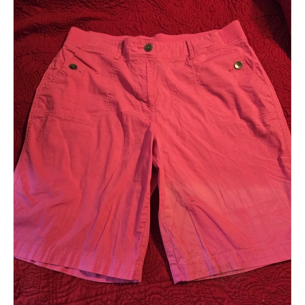 Kim Rogers 14 Bright Pink Stretchy Cotton Bermuda Shorts Preppy Comfort Coastal